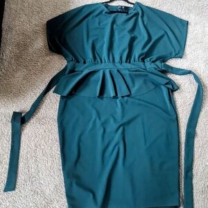 Boohoo Elegant Teal Peplum Midi Dress